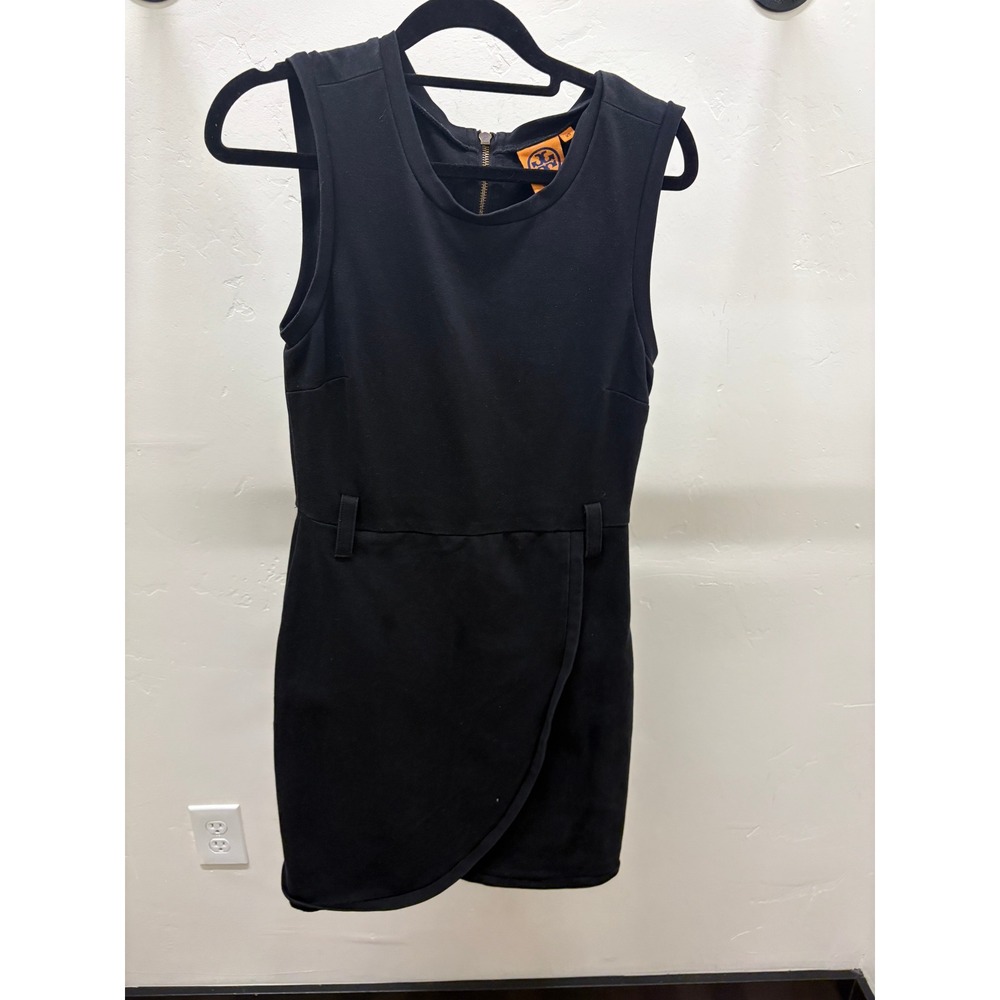 Tory Burch Black Sleeveless Wrap Front Sheath Dress Gold Back Zip XS old money
